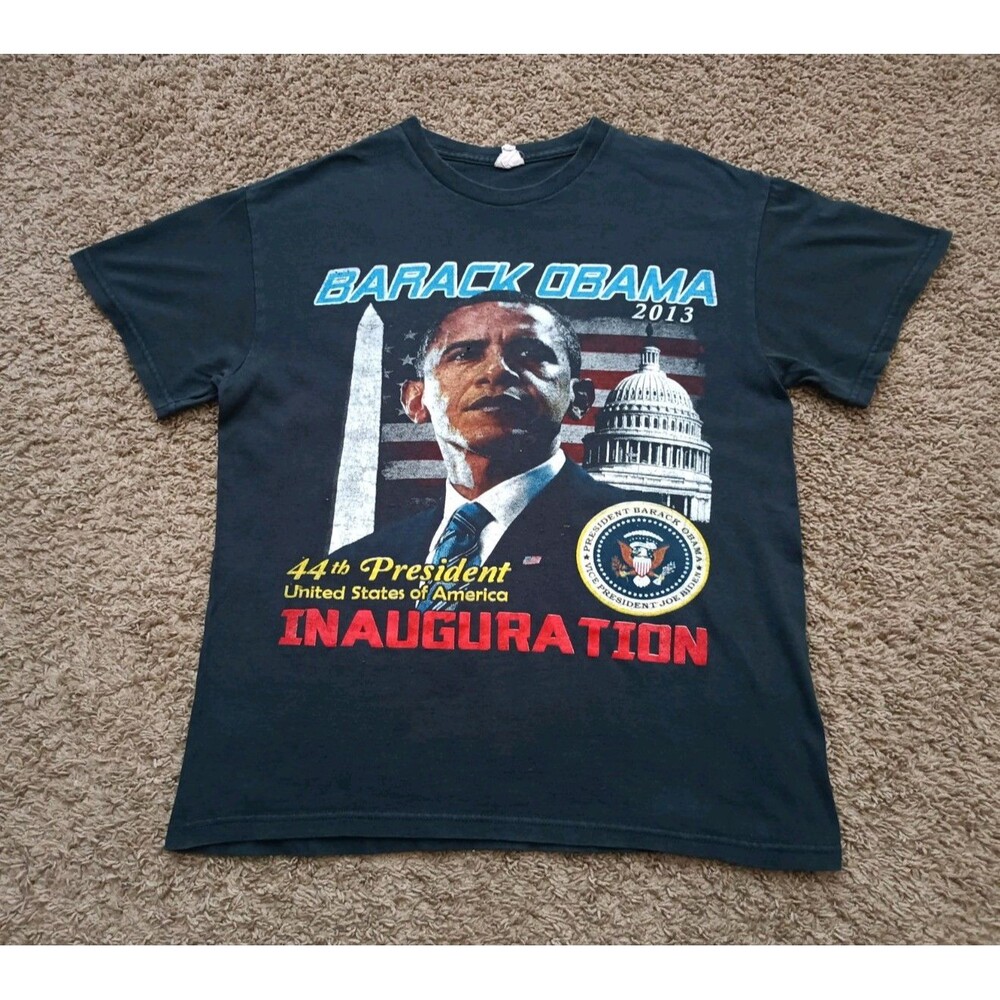 Barack Obama 2013 Inauguration Double Graphic Black T-Shirt Men’s Size Small